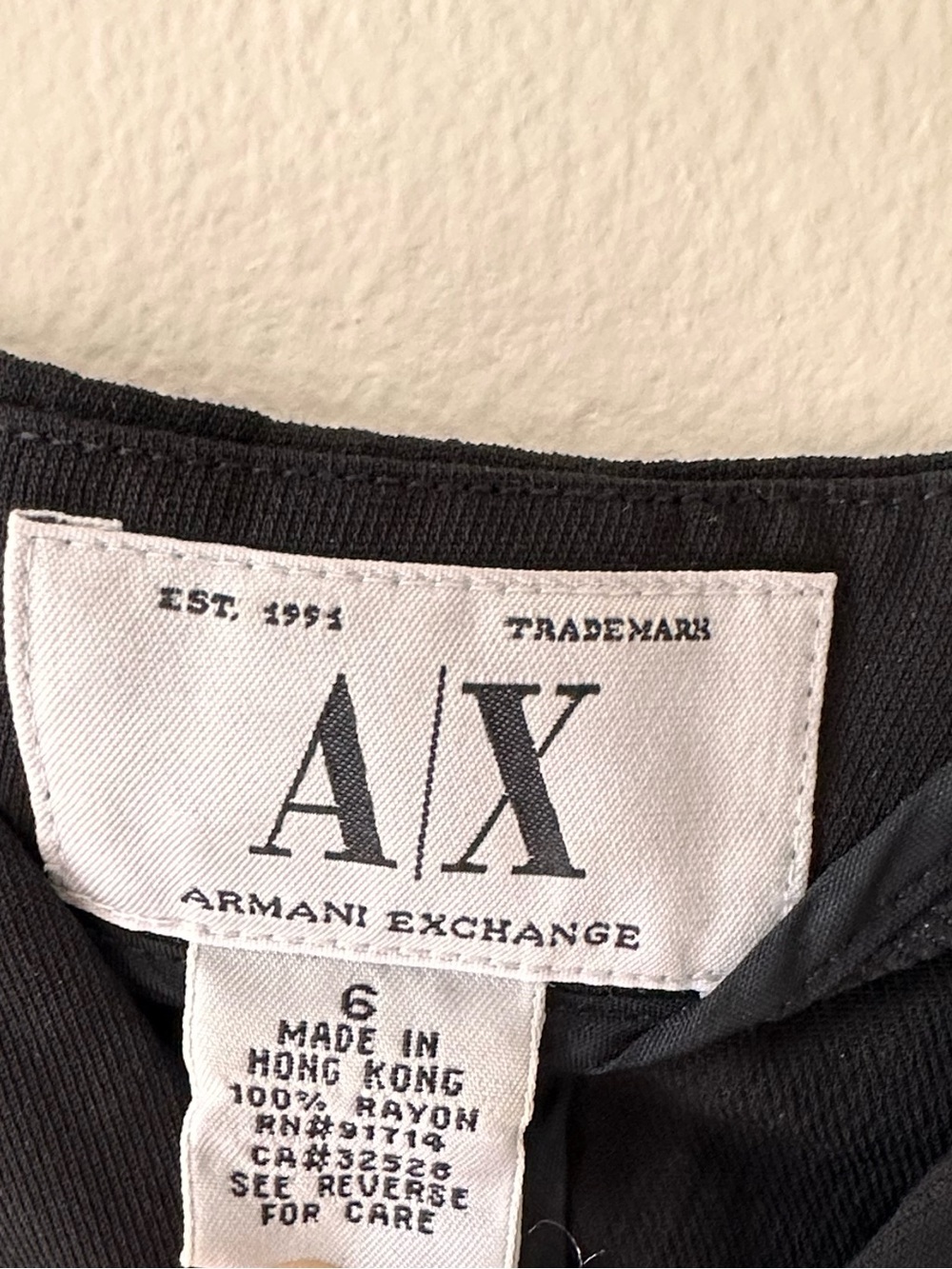 Armani Exchange Black Rayon Top with A|X Neck Label